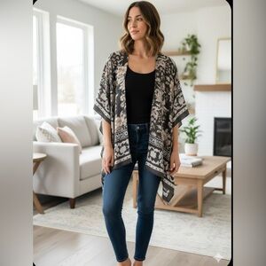 Vince Camuto Shawl Topper in Floral Gray, Cream, Light Purple, Soft Fabric, OS